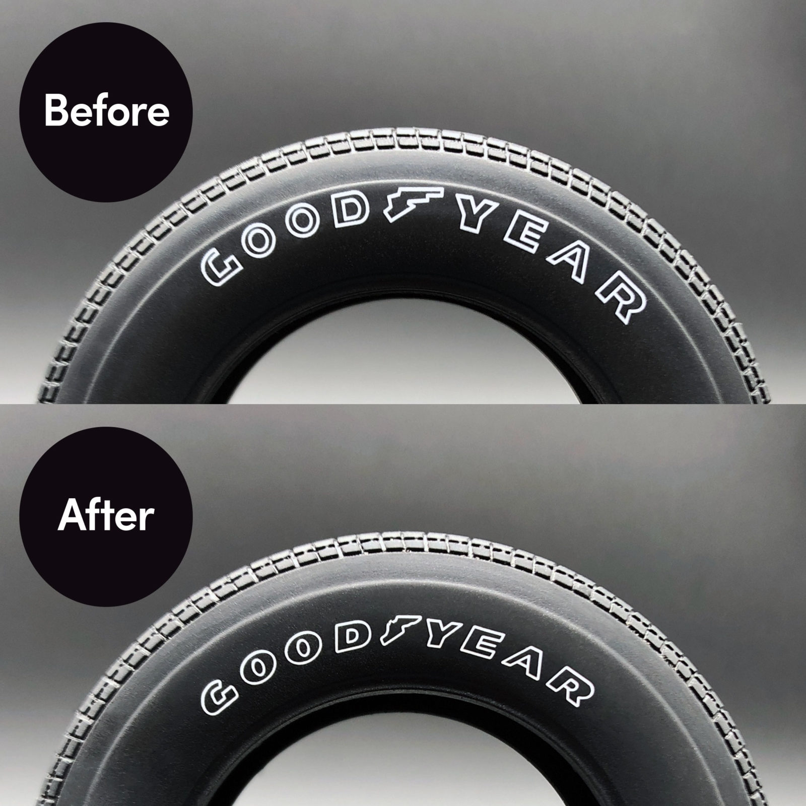 Before and After installation of DeLorean Tyre Transfer Kit mod