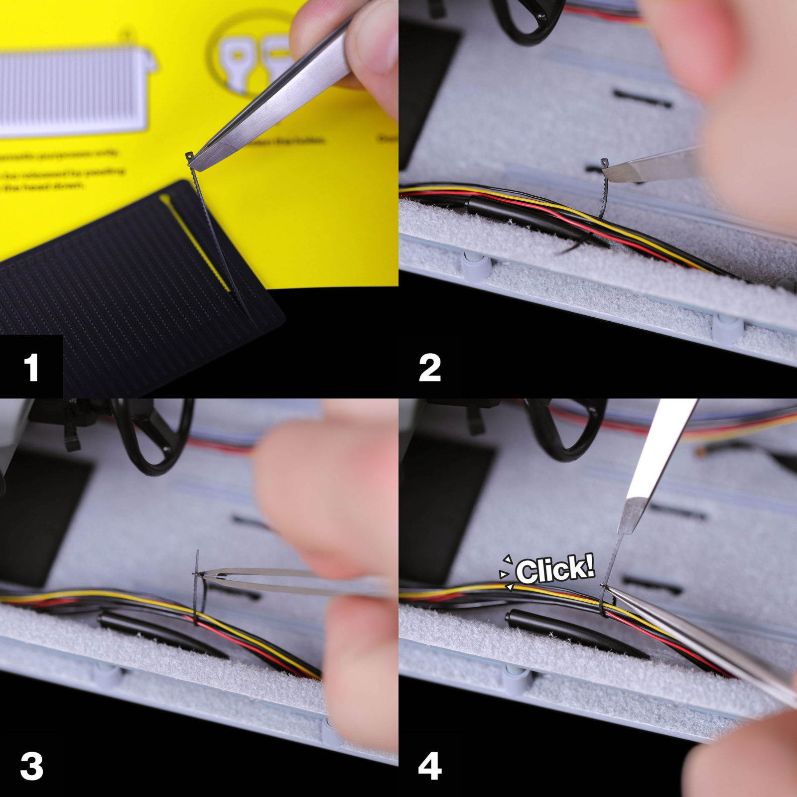 Installing Mini Cable Ties mod, Steps 1–4