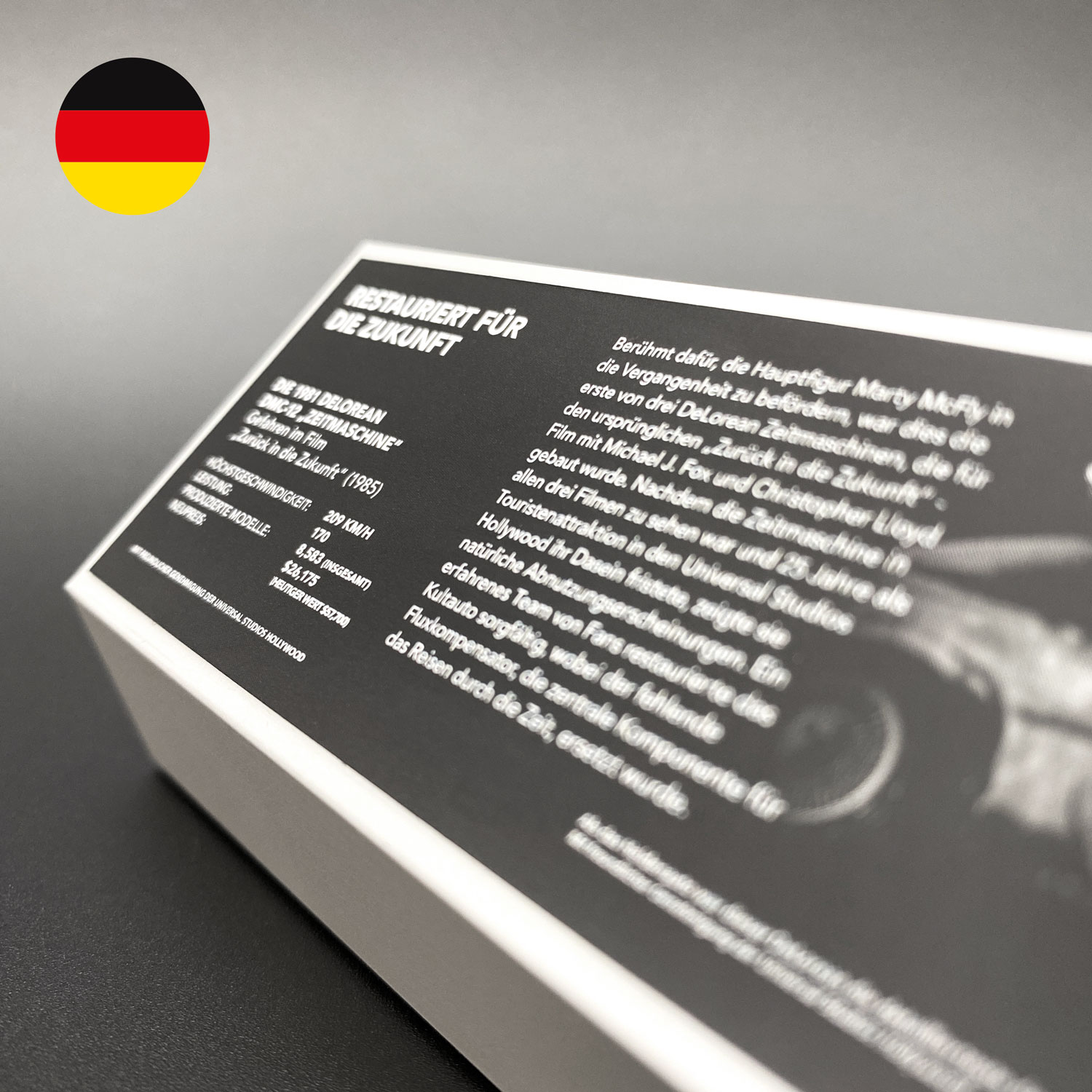 German version of model DeLorean Exhibition Display Stand