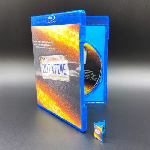 Miniature OUTATIME movie next to real life size Blu-ray DVD