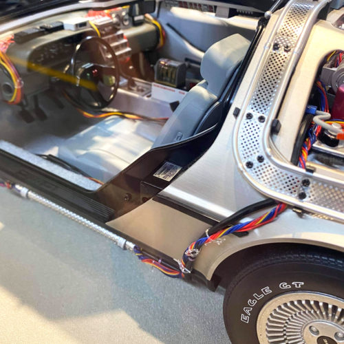 Inside the DeLorean model displayed at Forney Museum