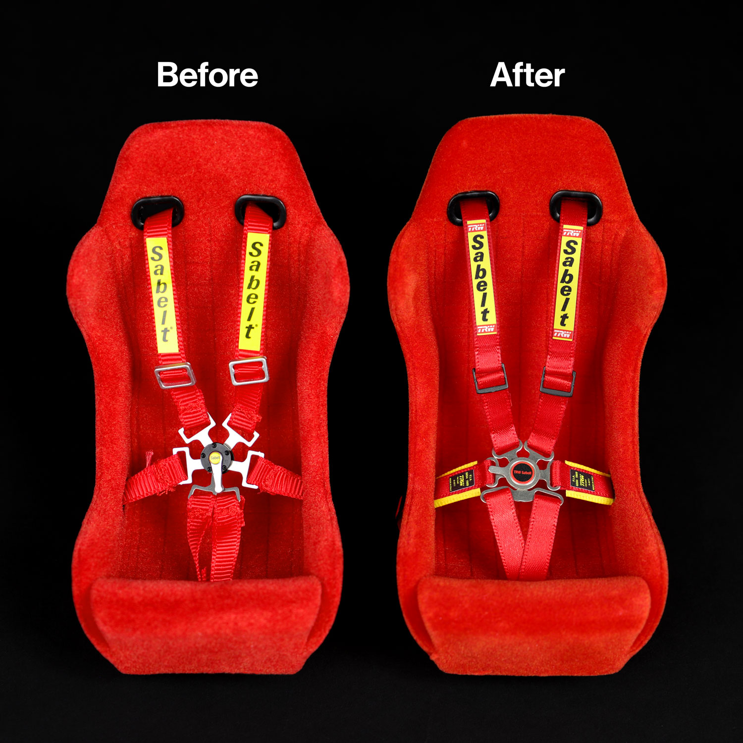 Before and After installation of Complete Sabelt Harness Set for Panini Ferrari