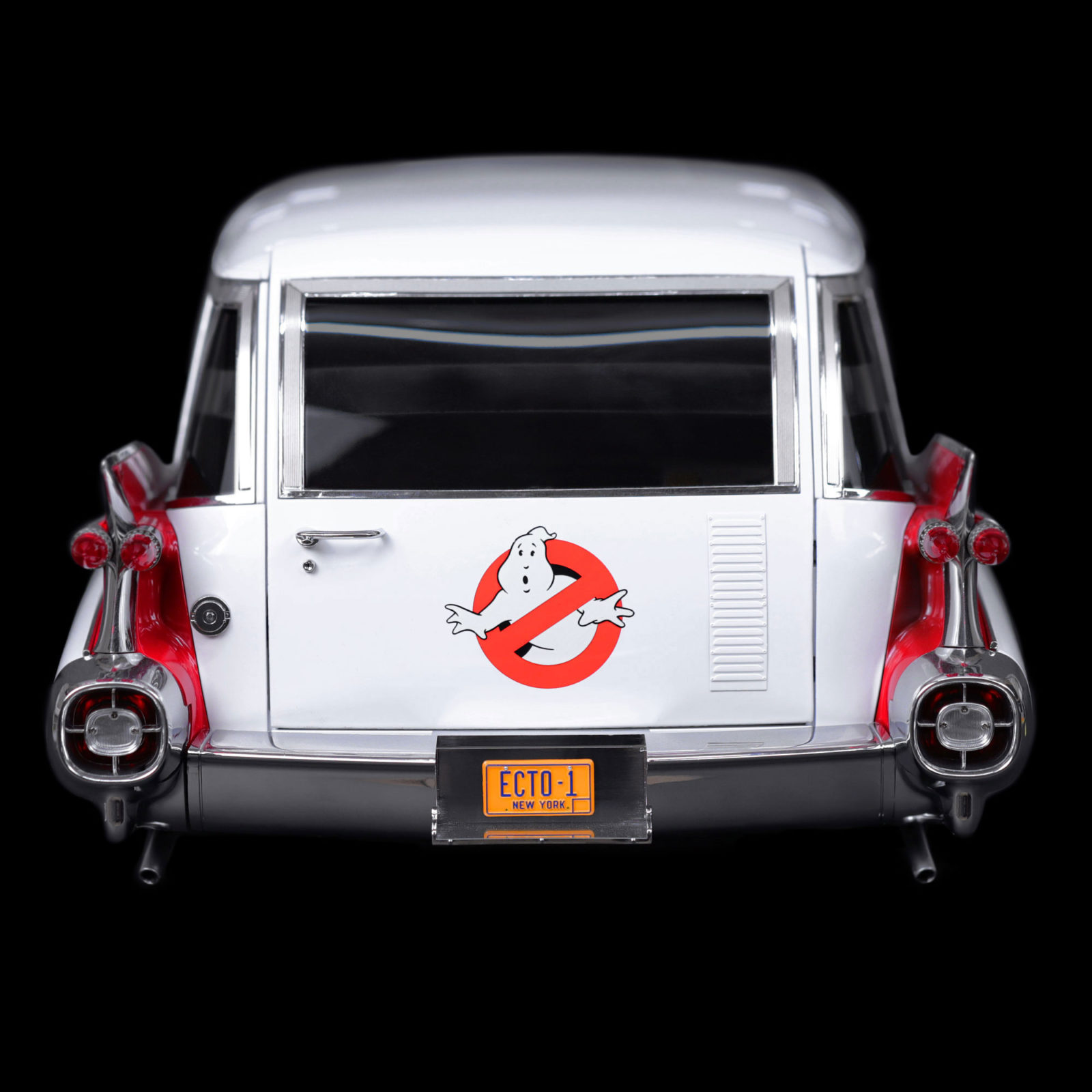 Rear of Ghostbusters Ecto-1 with door vent upgrade installed