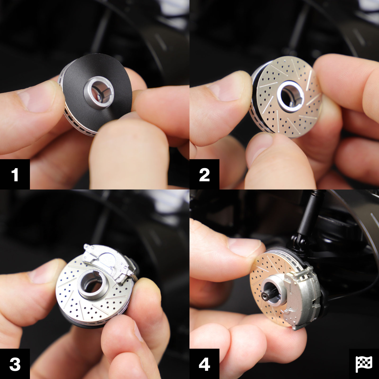 Installing Metal Drilled Brake Discs on KITT model steps 1-4