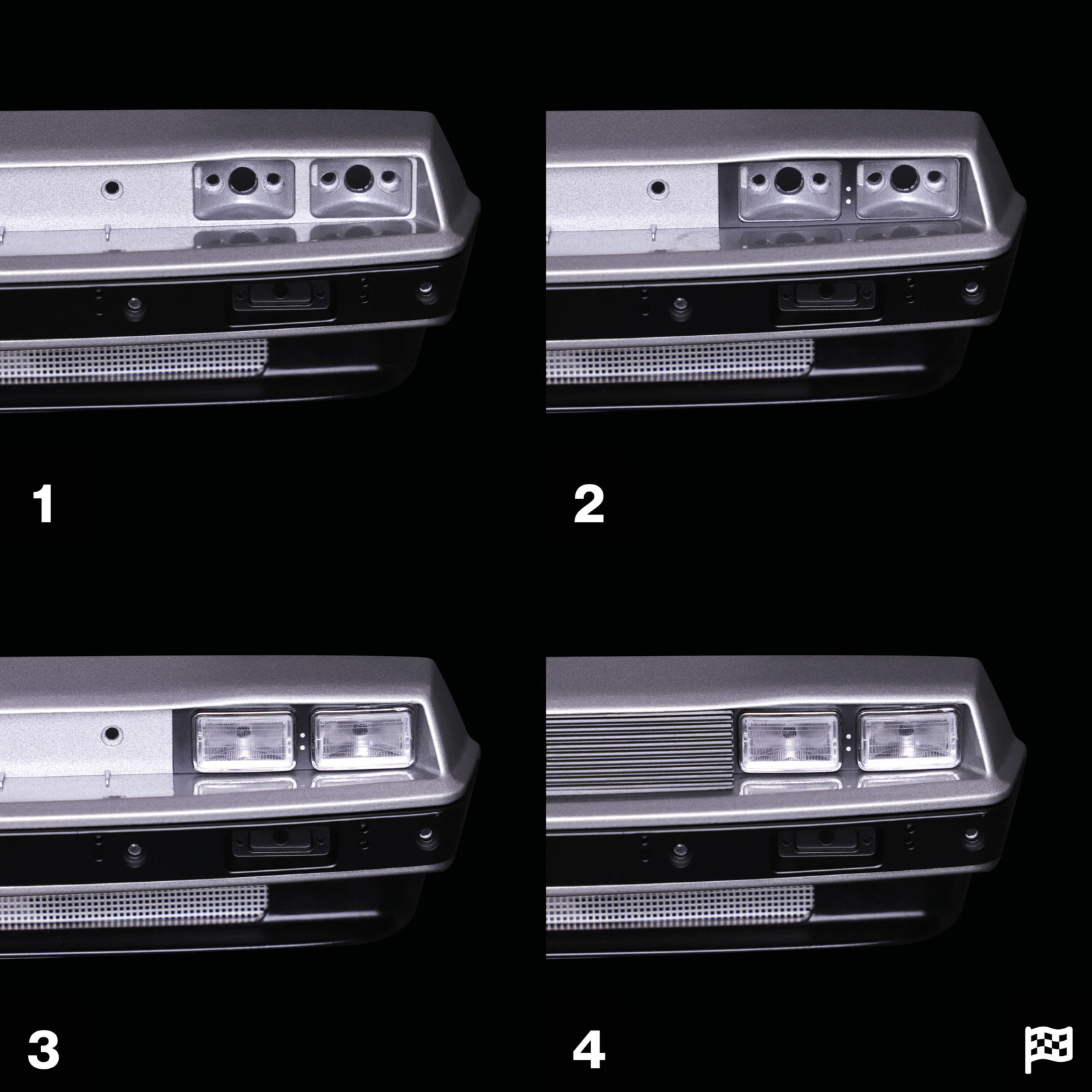 Installazione degli inserti per lenti DeLorean fasi 1–4