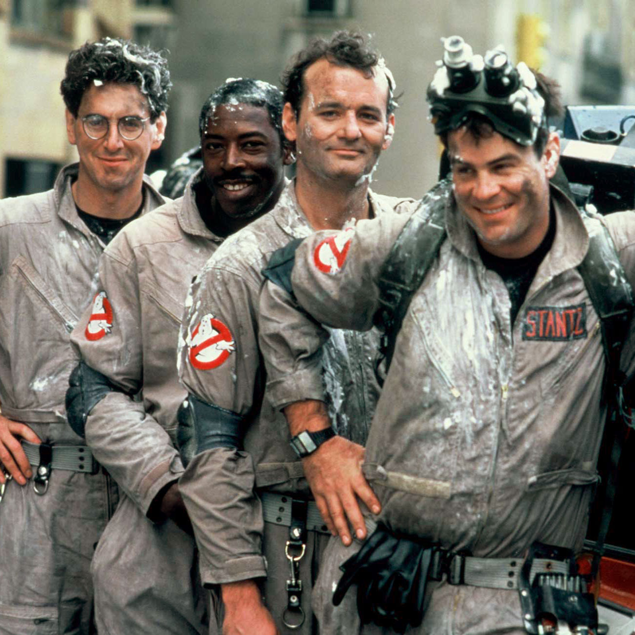 The Ghostbusters in uniform in the movie