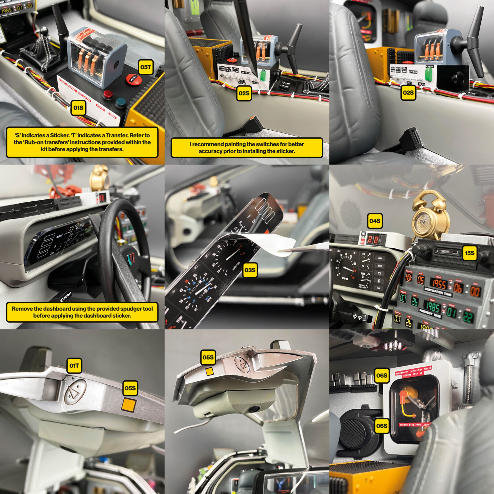 Hot Toys DeLorean Stickers and Transfers for dashboard, switches and more