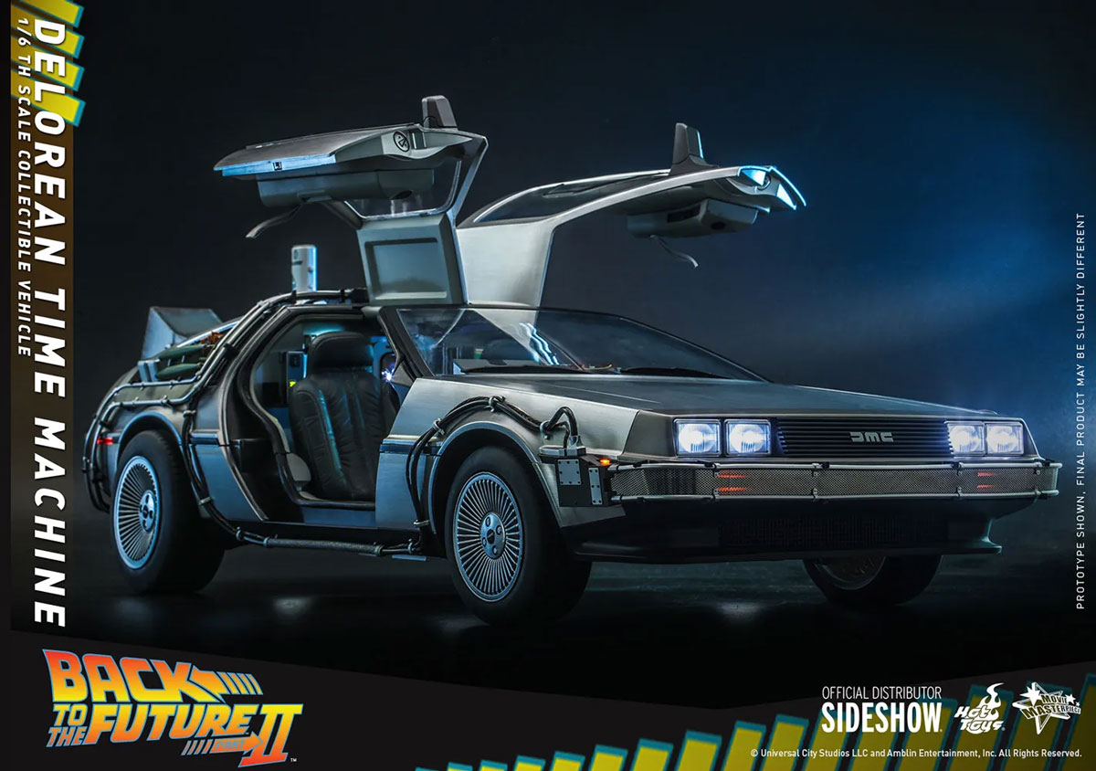 Hot Toys DeLorean Time Machine with doors open and lights on