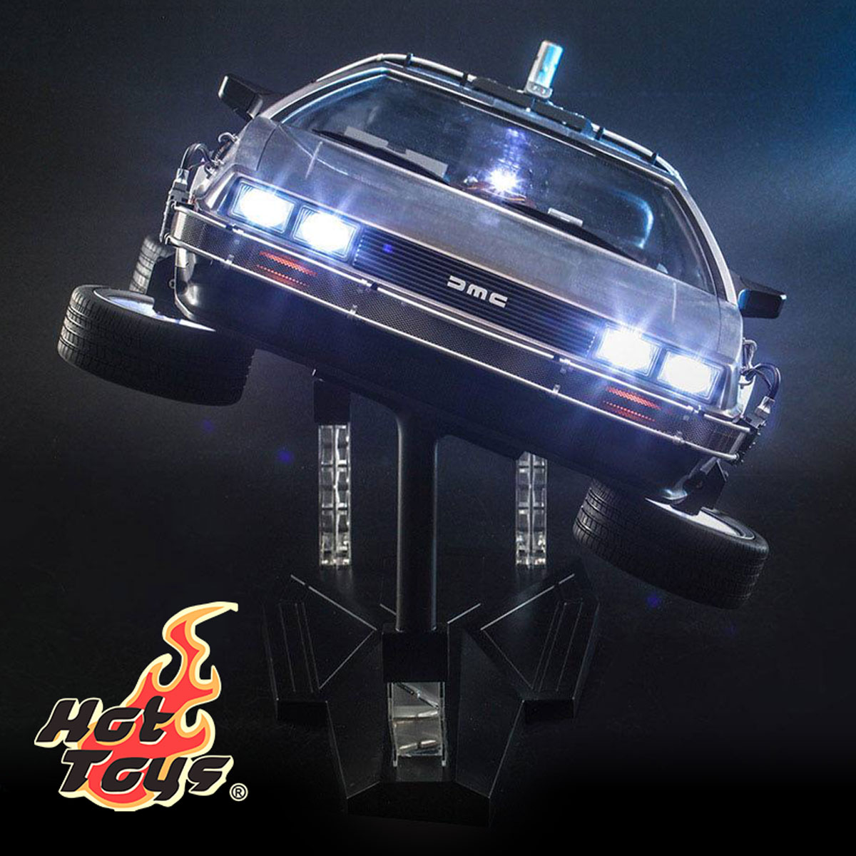 Hot Toys DeLorean Time Machine in hover mode from the front