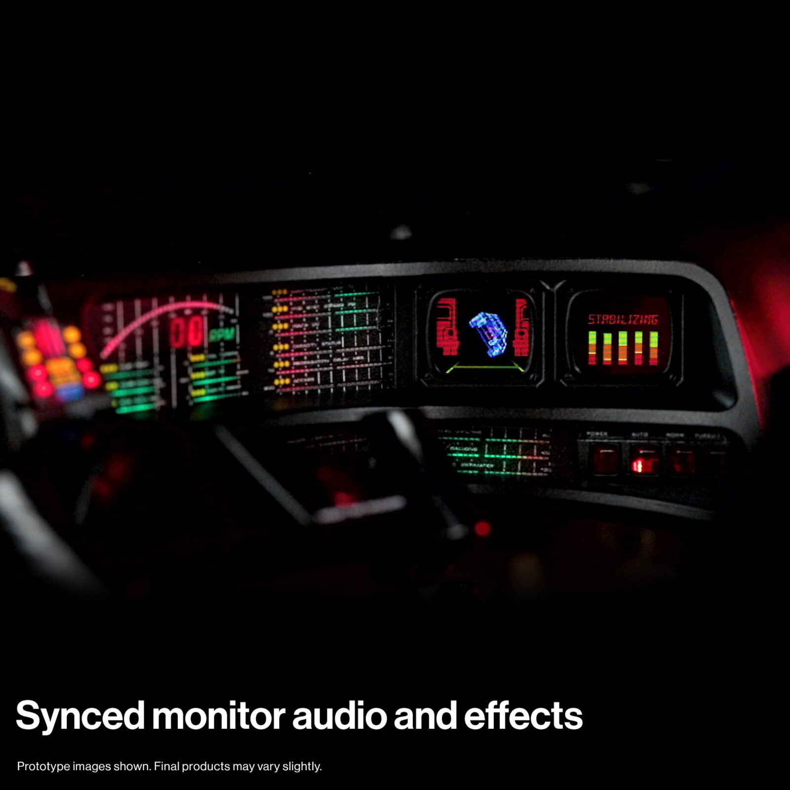 Синхронизированный звук и эффекты монитора на приборной панели KITT.